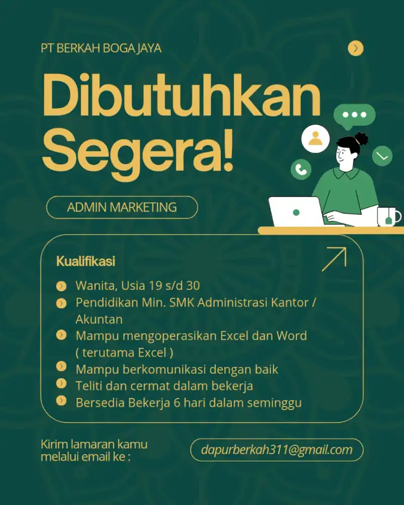 LOWONGAN KERJA - ADMIN MARKETING ( CATERING )
