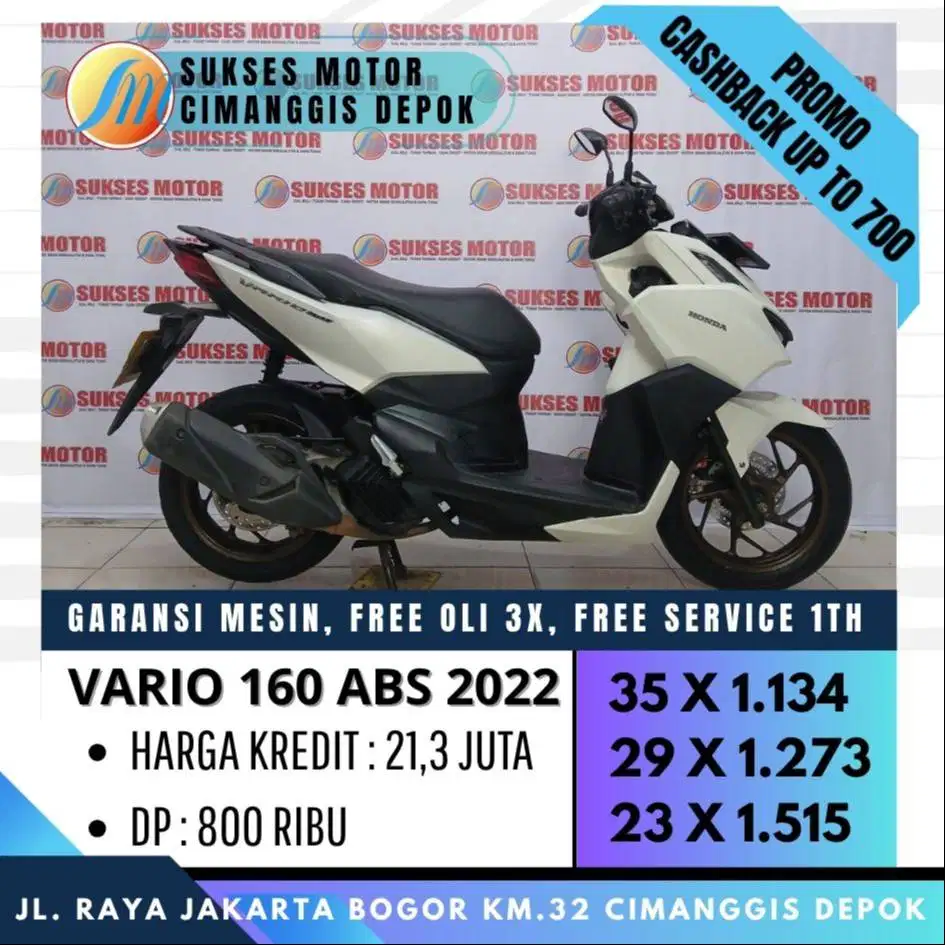 VARIO 160 ABS 2022 PUTIH MULUS CASH KREDIT CC BISA UNIT BERGARANSI