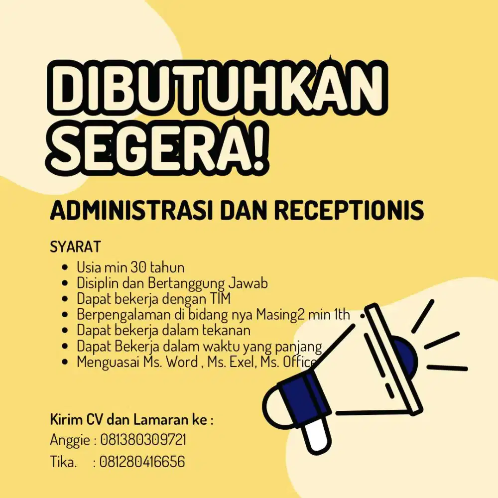 LOWONGAN ADM dan RECEPTIONIS