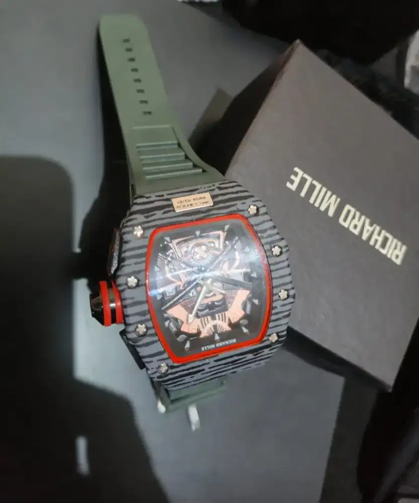 Jam Tangan Pria Casual RM Samurai Carbon  / Jam Pria Rubber Strap