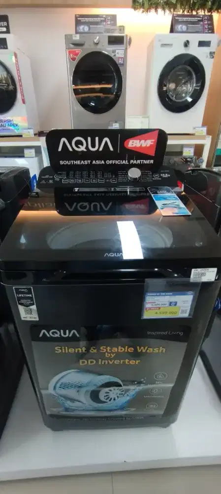 mesin cuci AQUA wm top load 10.5kg dark silver