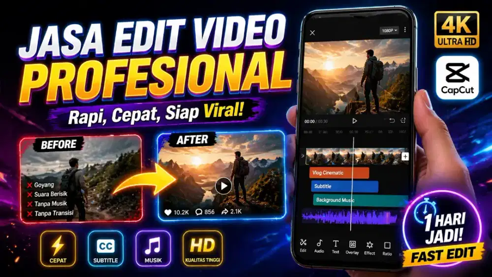 Jasa Edit Video TikTok Reels YouTube Shorts Profesional