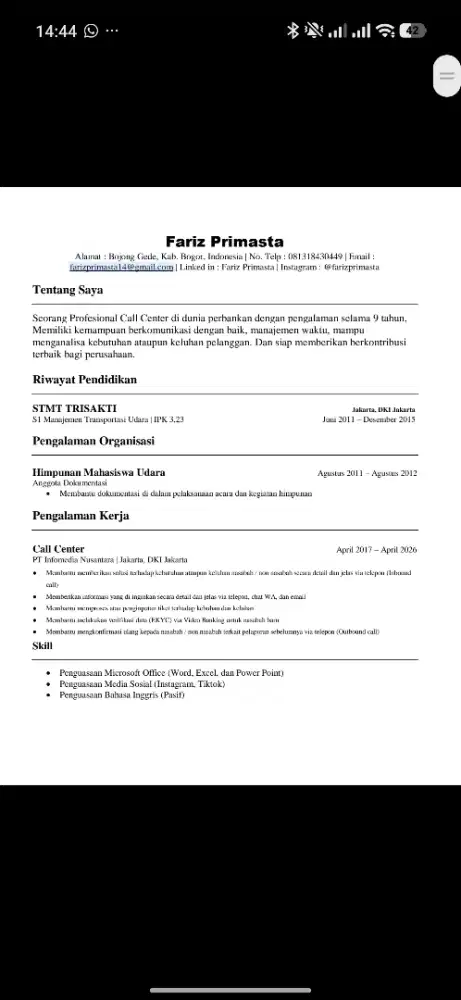 Cari Kerja CS, Call Center, Admin , Back office