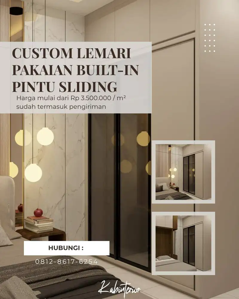 Custom Lemari Pakaian Built-in Pintu Sliding Minimalist