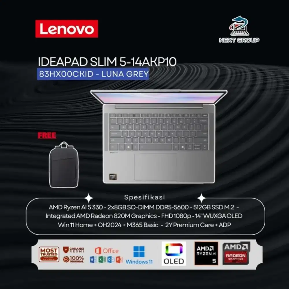 Lenovo IdeaPad Slim 5 14AKP10 83HX00CKID Ryzen AI 5 330 16GBW11+Oh2024