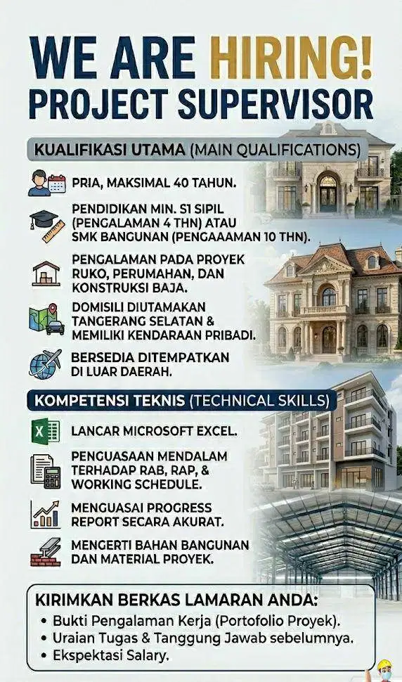 Dibutuhkan segera untuk posisi Project Supervisor