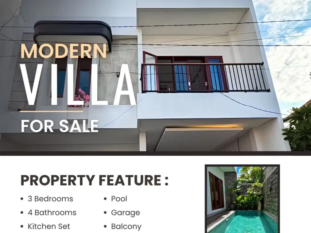 FOR SALE MODERN VILLA WITH BEAUTY SWIMMING POOL AND BALCONY AT SANUR, DENPASAR SELATAN