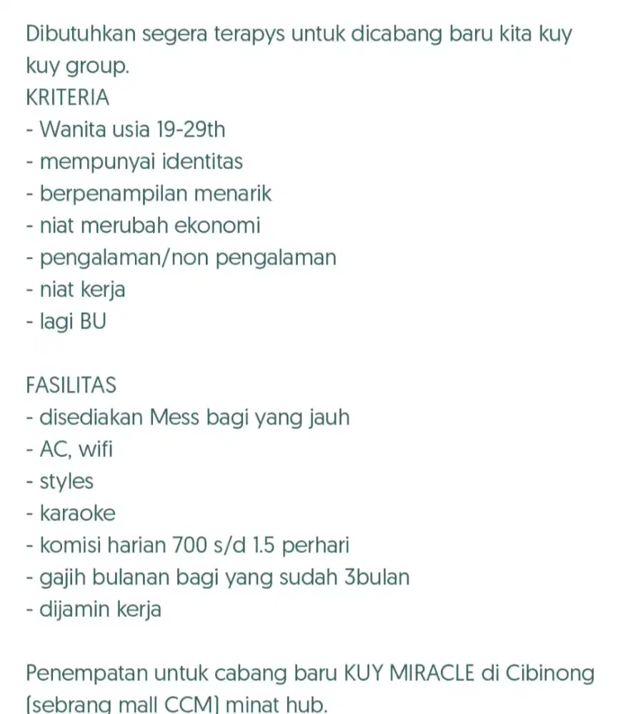 Loker buat Terapis massage