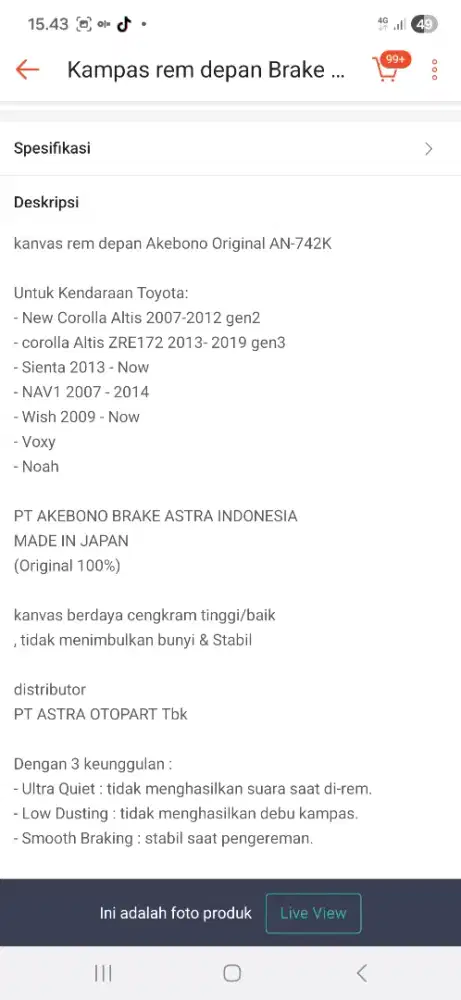 Kampas Rem depan untuk mobil