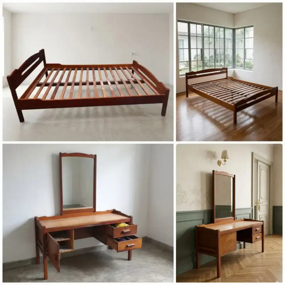 Tempat Tidur & Meja Cermin Hias Jati