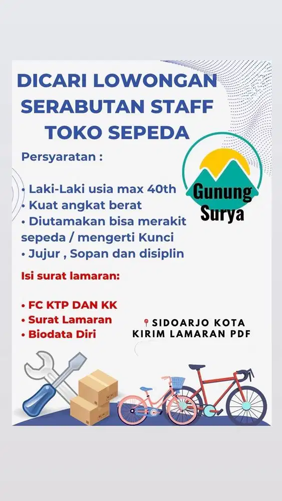 DICARI TUKANG SETEL SEPEDA SERABUTAN
