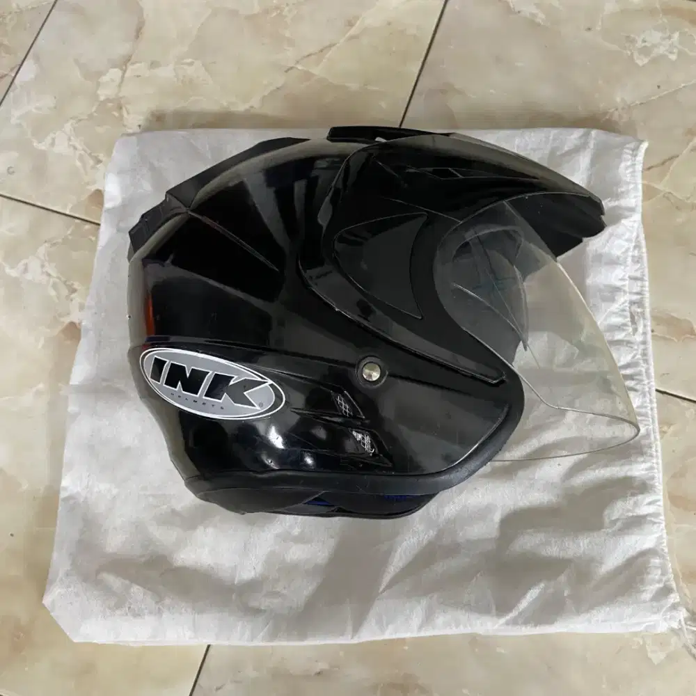 Helm Model INK T1 Dobel Visor Hitam Half Face