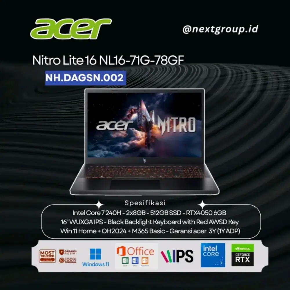 Acer Nitro Lite NL16 71G 78GF Intel Core 7 240H 16GB 512GB 16″RTX4050
