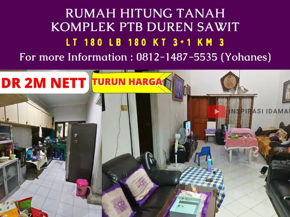 Rumah 180mtr komplek PTB Duren sawit hitung tanah