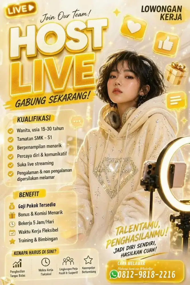 Dicari Live Streamer Berpengalaman Part-time/ Full Time