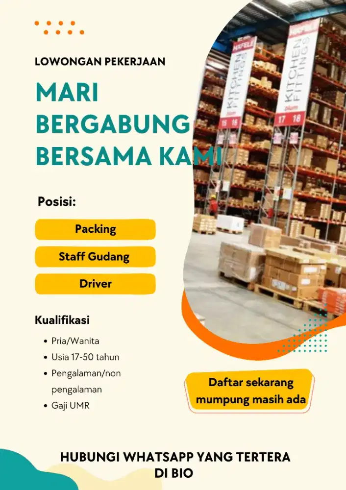 dicari pekerja packing,OB,sopir