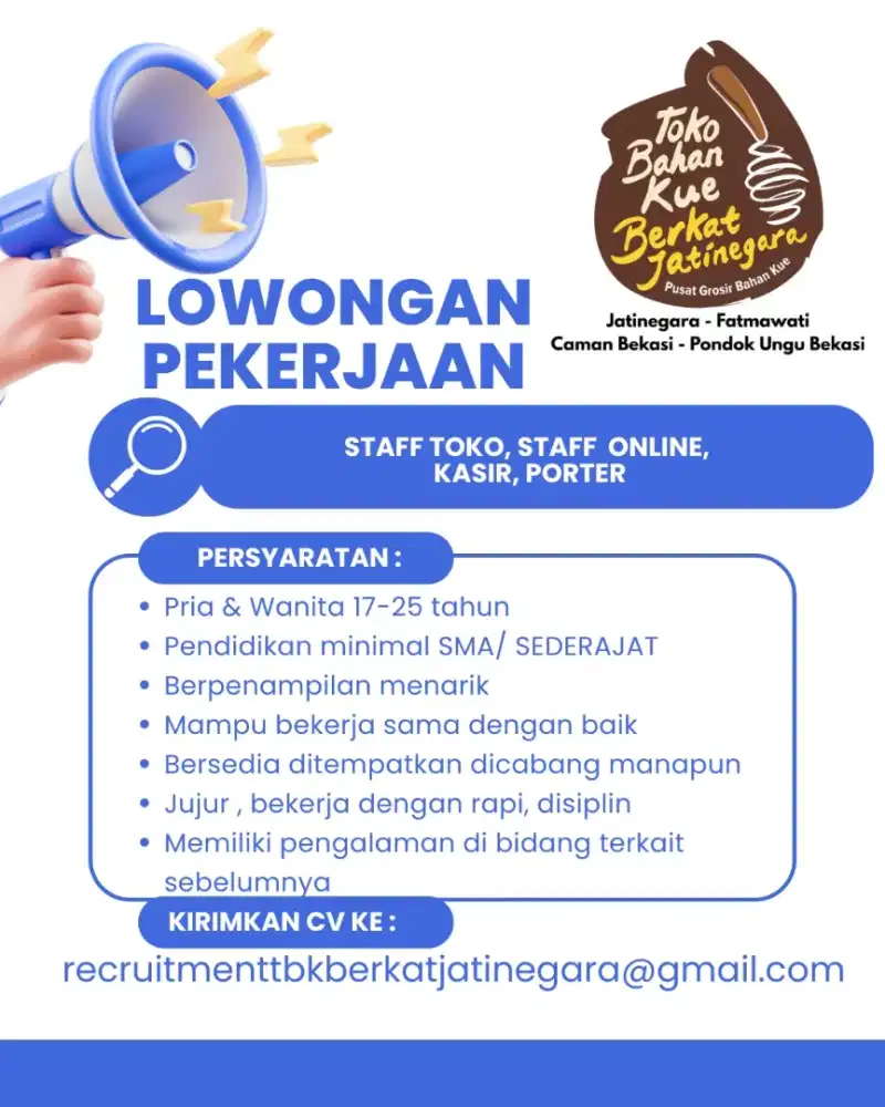 Lowongan pekerjaan spg, porter, kasir, staff online