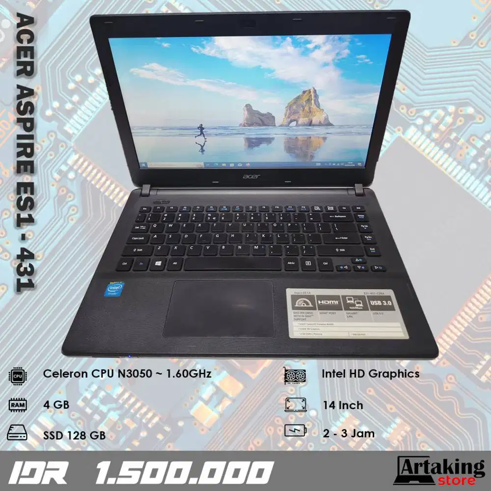 Acer Aspire ES1 - 431 - Celeron N3050 - Ram 4 GB - Sudah SSD