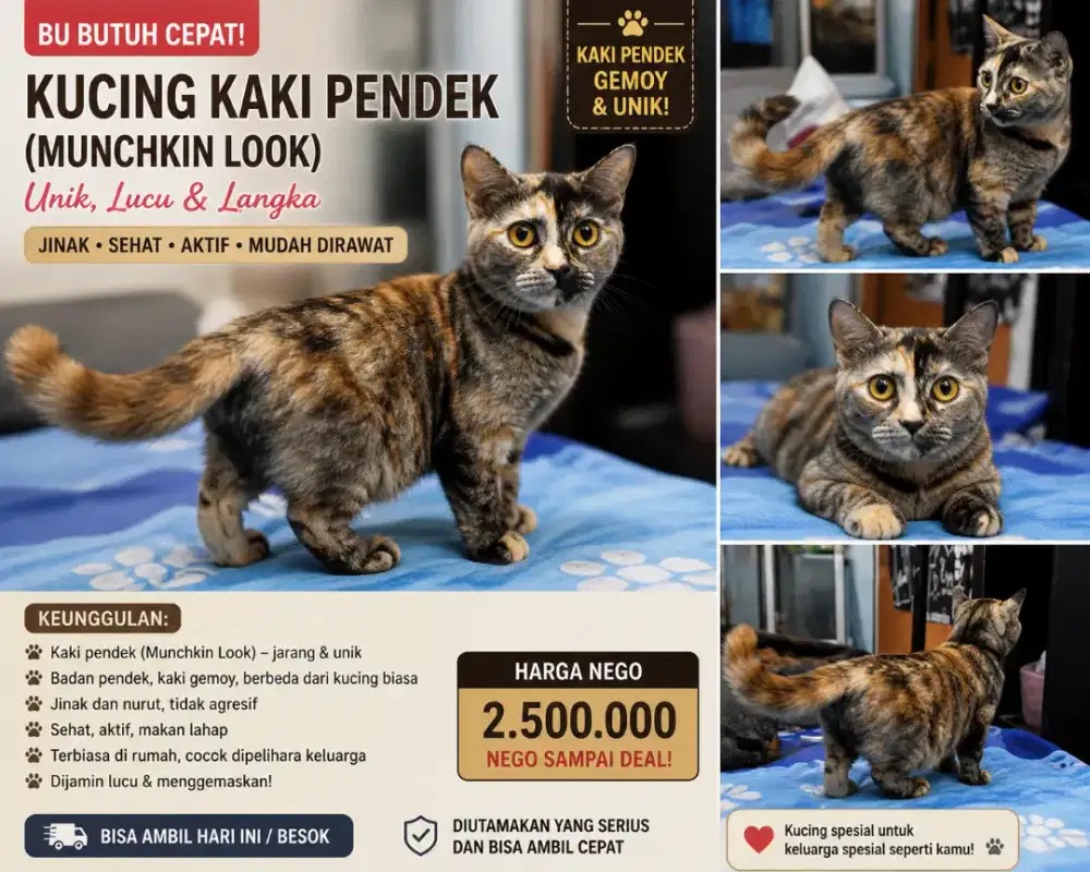 BU!! Munchkin Kaki pendek lucu sehat jinak