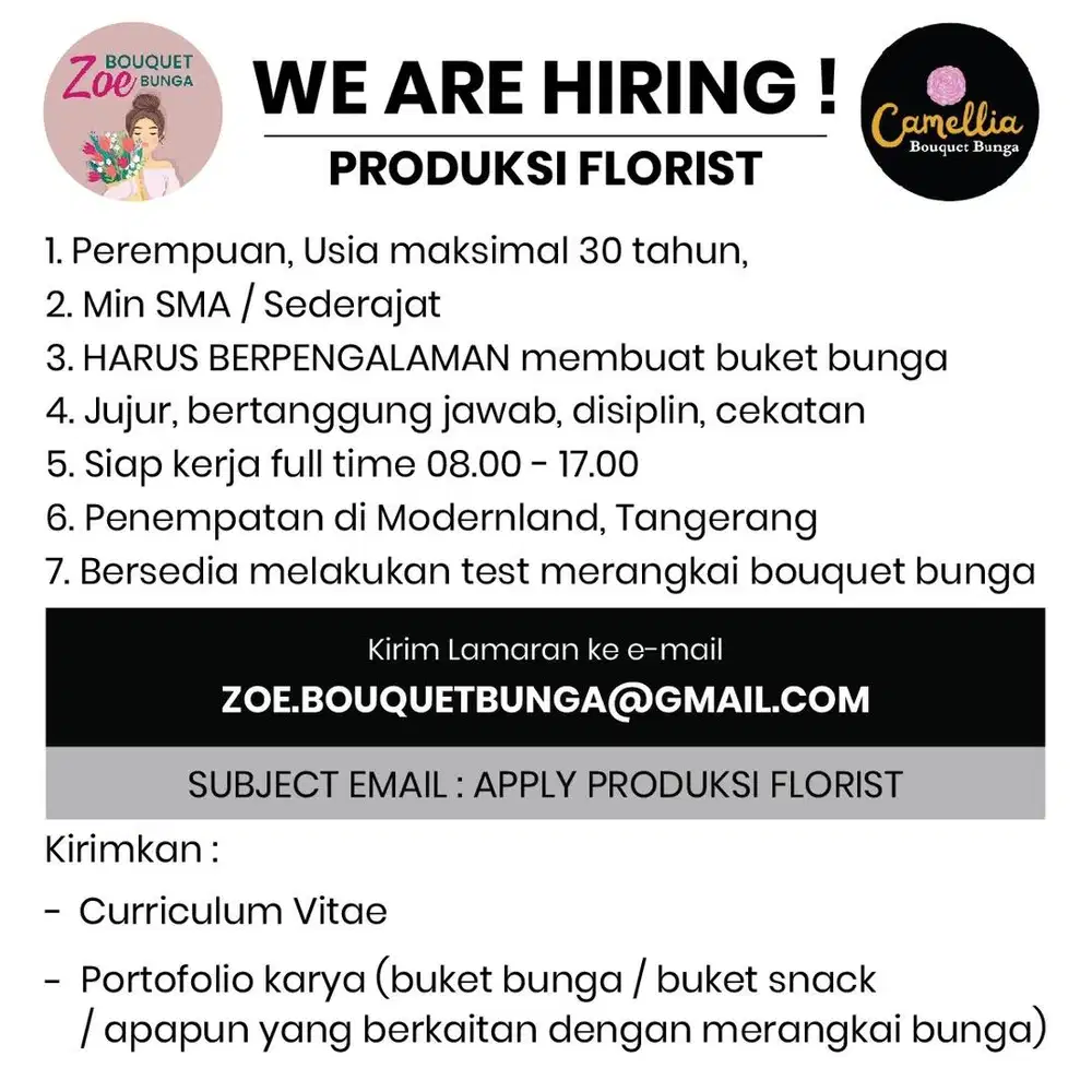 Lowongan kerja Florist