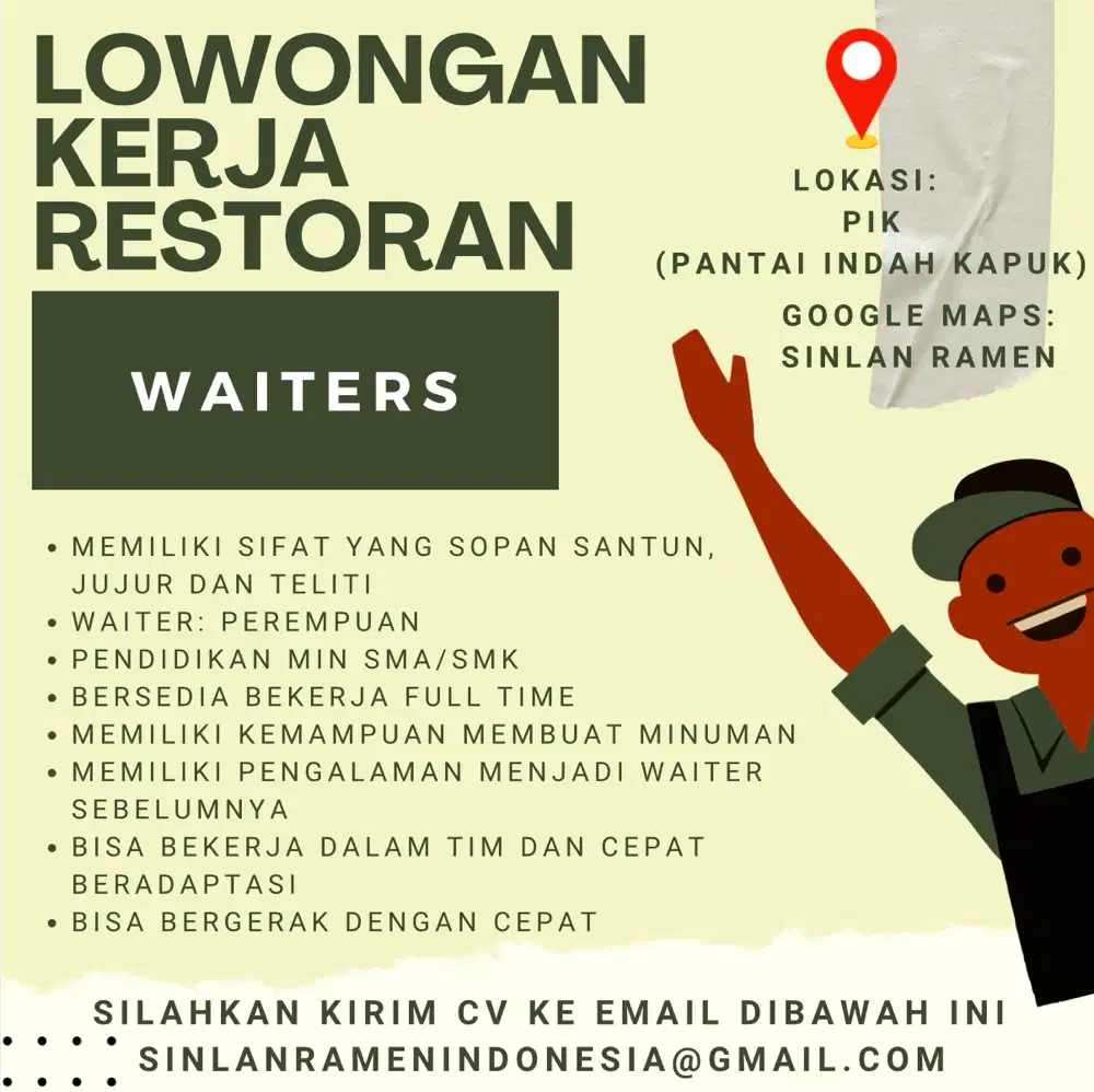 LOWONGAN DIBUTUHKAN CEPAT KARYAWAN WAITER RESTORAN
