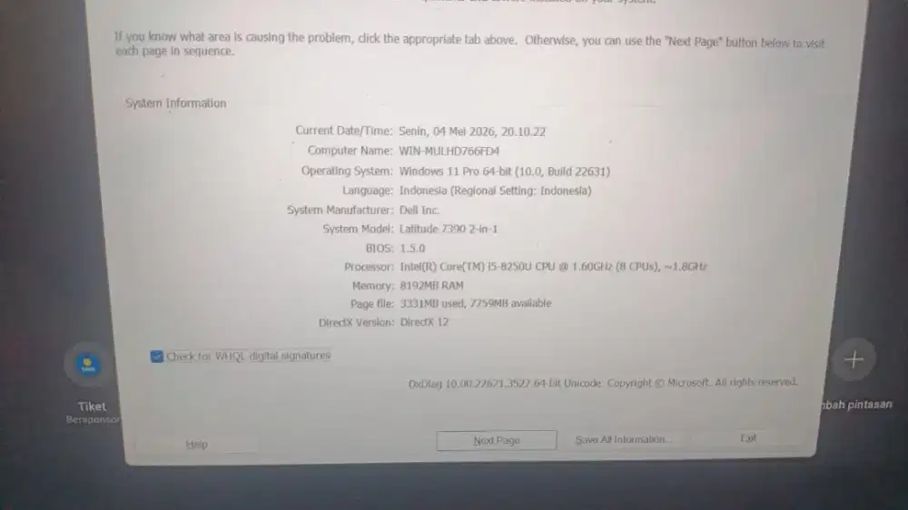 Lactop Dell core i5 latitude 7390 normal semua unit sm charger saja