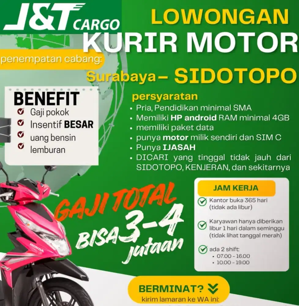 Lowongan kerja JNT cargo wilayah surabaya utara