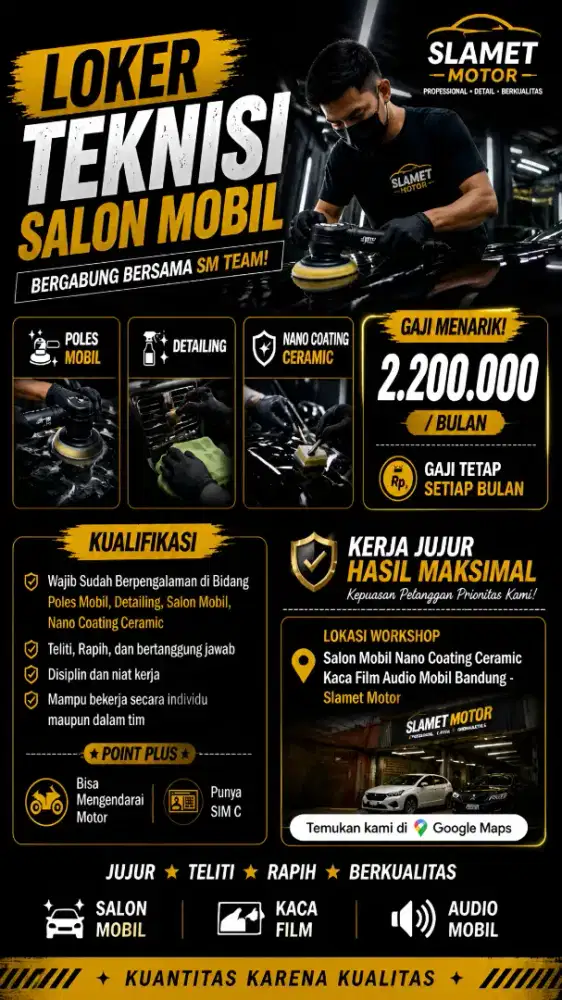 Loker Teknisi Poles Mobil Detailing Salon Mobil Nano Coating Ceramic