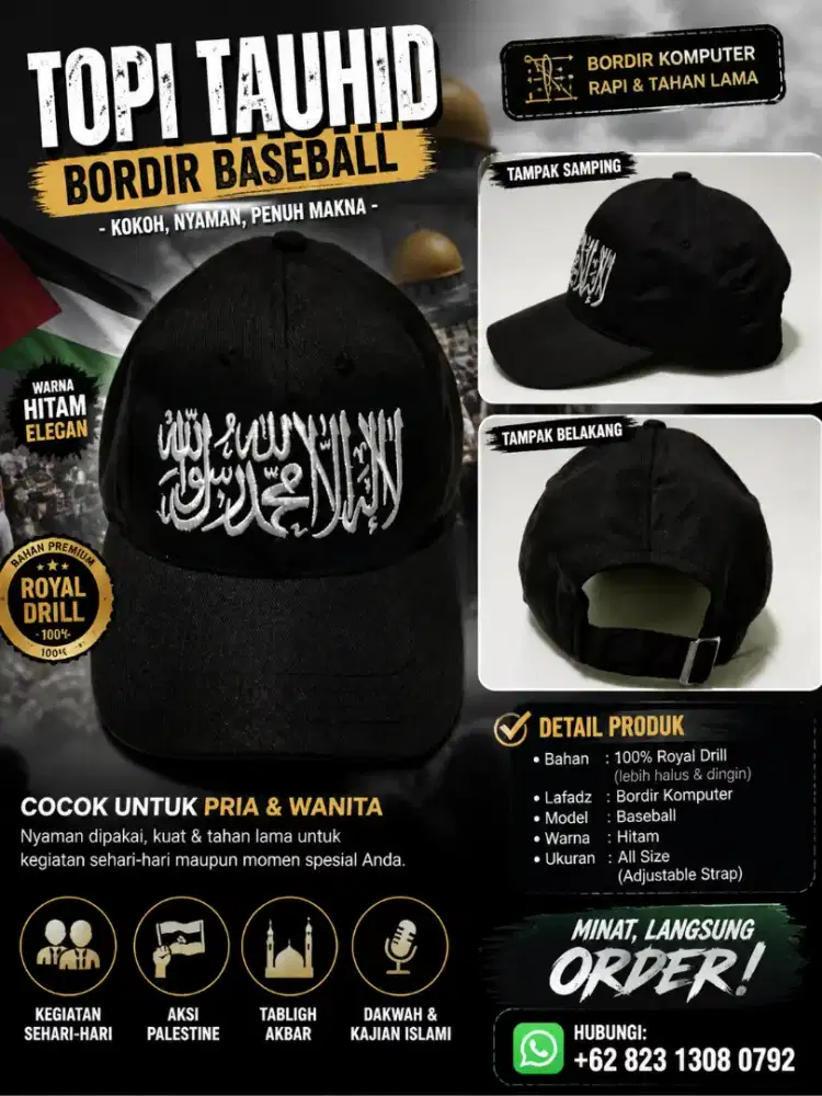Terlaris! Topi Tauhid Bordir Baseball