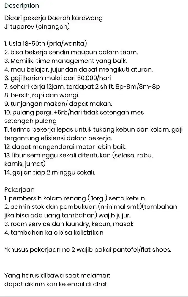 lowongan penginapan karawang