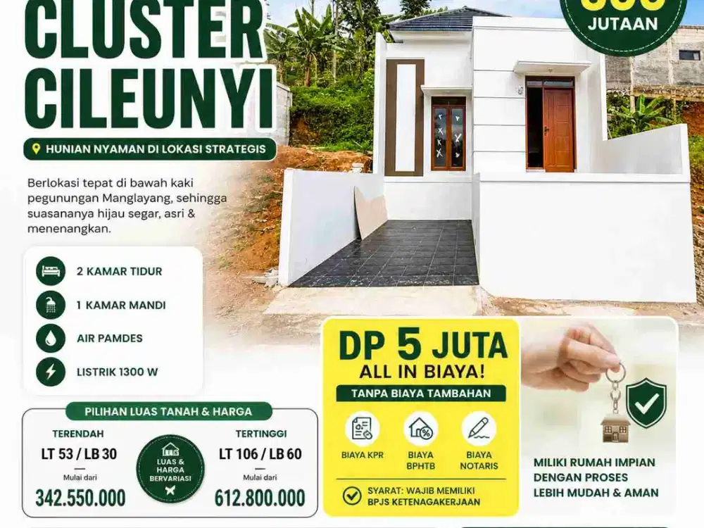 Rumah 300 Jutaan di Cluster Cileunyi, Bandung