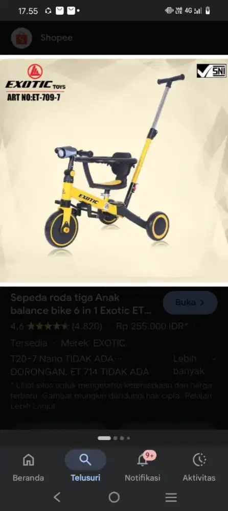 Jual sepeda anak roda 3 warna kuning