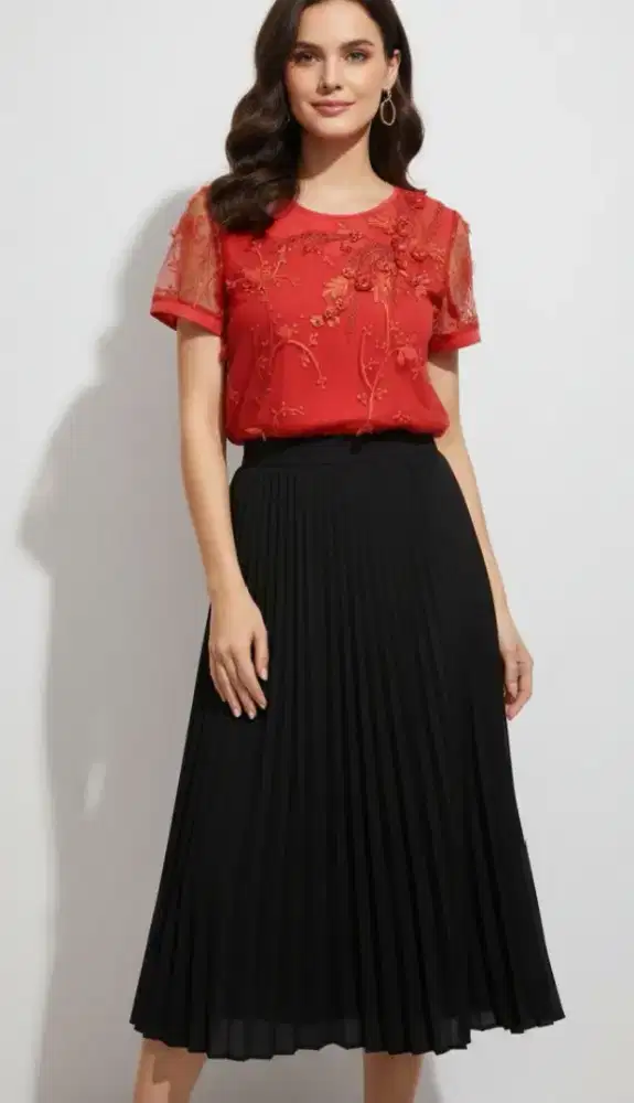 Blouse merah wanita bordir
