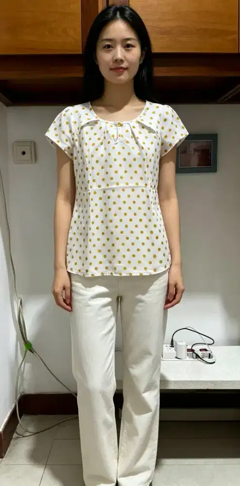 Blouse wanita polka yellow
