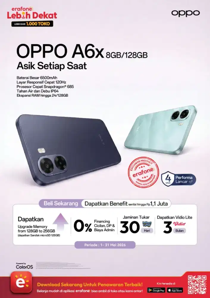 Oppo A6x 8+16/128 gb eksklusif Erafone