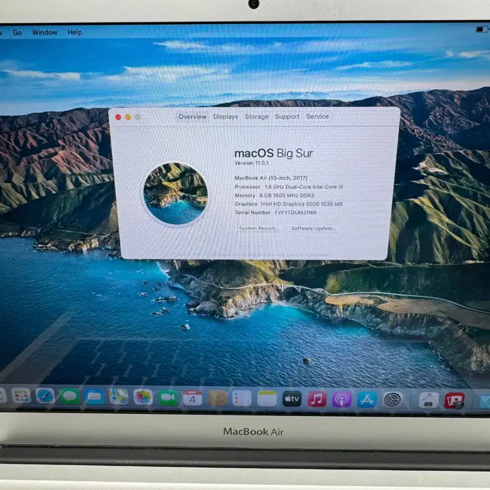 Macbook Air 2017 Ram 8 Ssd 256 Core I5 Layar 13 inch Silver Full set