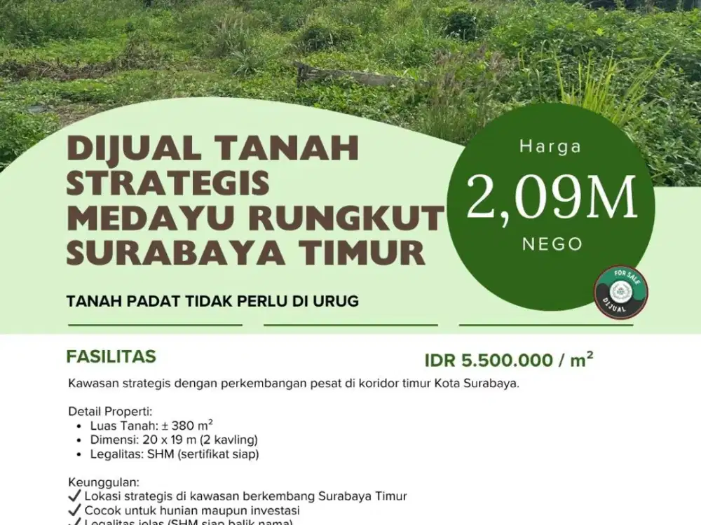 DIJUAL TANAH STRATEGIS  MEDAYU RUNGKUT SURABAYA TIMUR