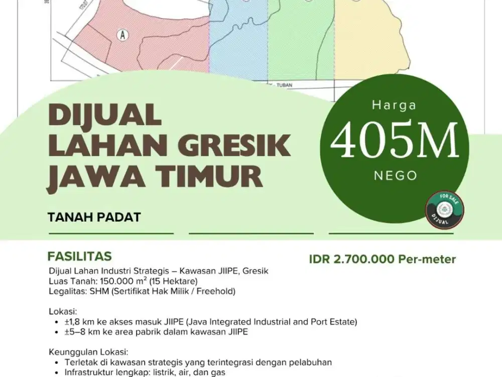 Dijual  lahan Gresik jawa timur 15 Hektar