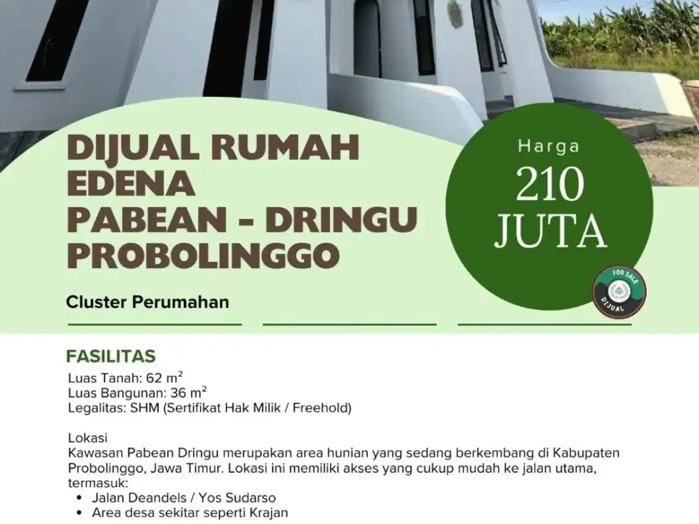 Dijual Rumah Edena Pabean - Dringu Probolinggo