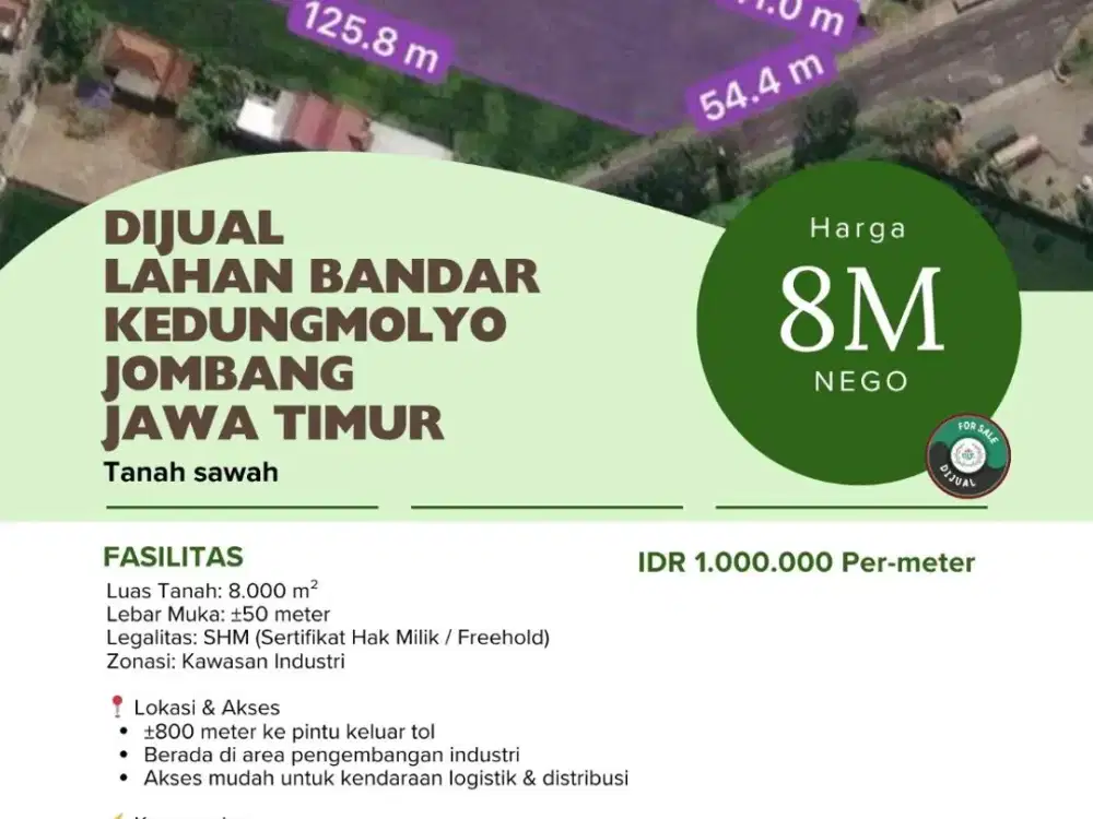 Dijual  lahan Bandar Kedungmolyo Jombang jawa timur