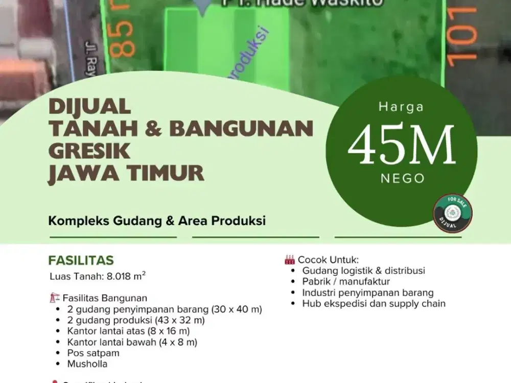 Dijual  Tanah & Bangunan  Gresik  Jawa Timur