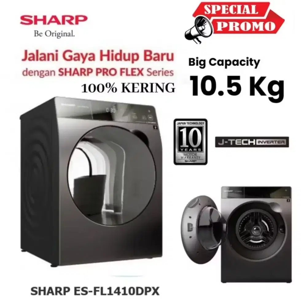 SHARP Front Loading 10.5 Kg ES-FL1410DPX J-Tech INVERTER ESFL1410DPX