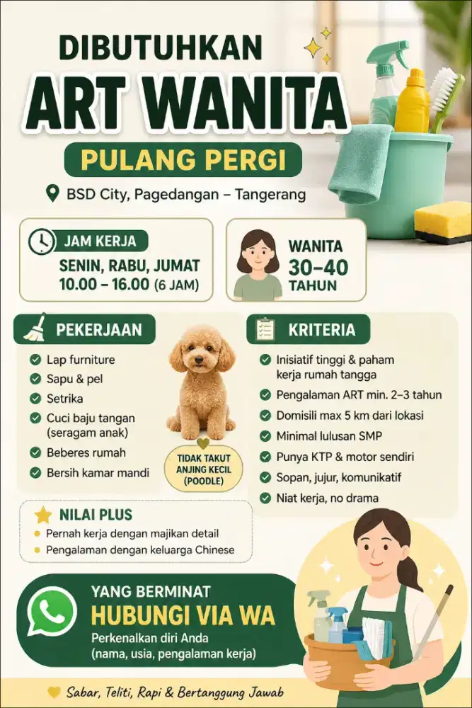 Art pp wanita khusus beberes daerah bsd tangerang