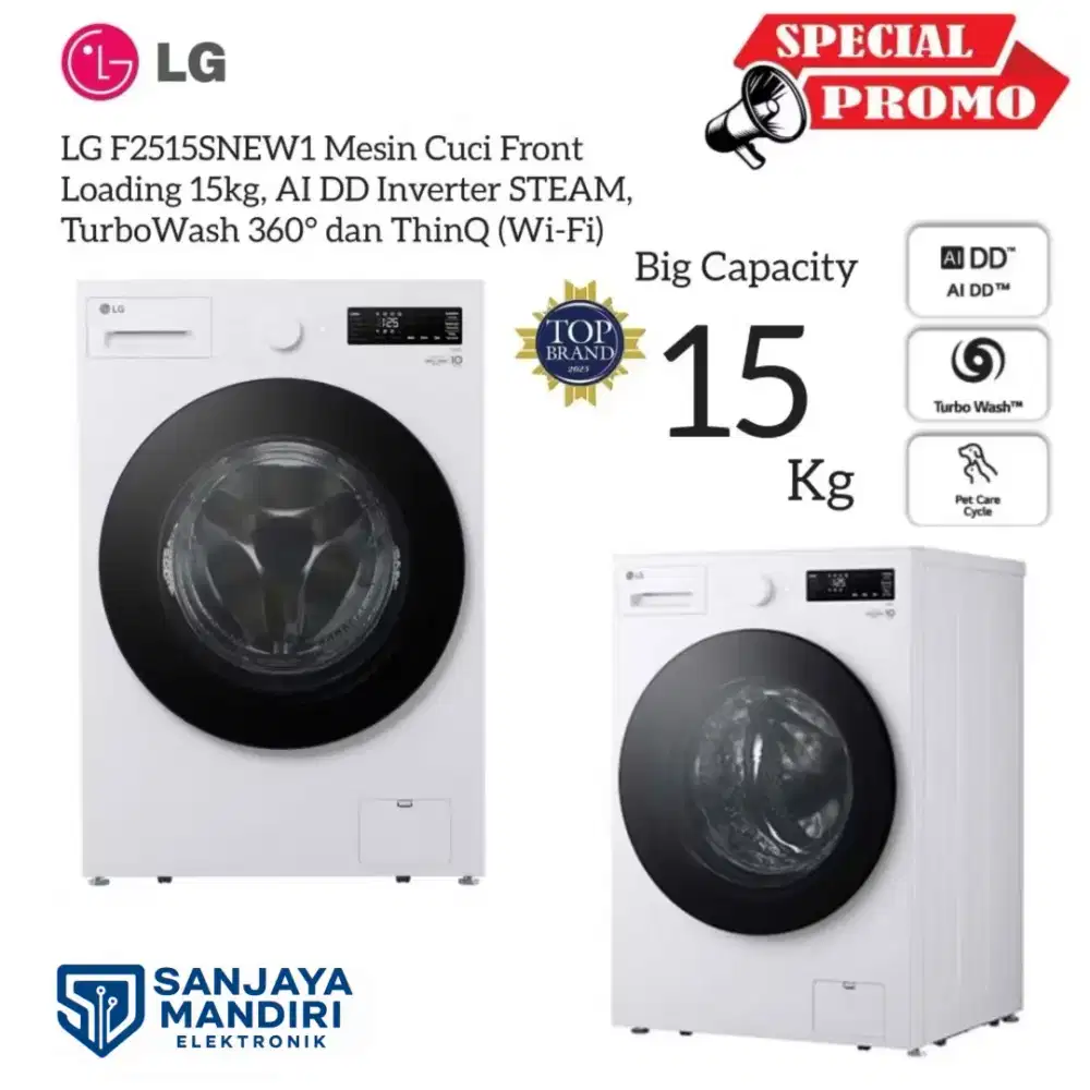 LG Front Loading INVERTER 15 Kg AI DD TurboWash F2515SNEW1 ThinQ AI
