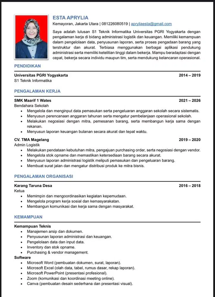 Butuh pekerjaan sebagai admin staff, Admin finance, Admin Logistik
