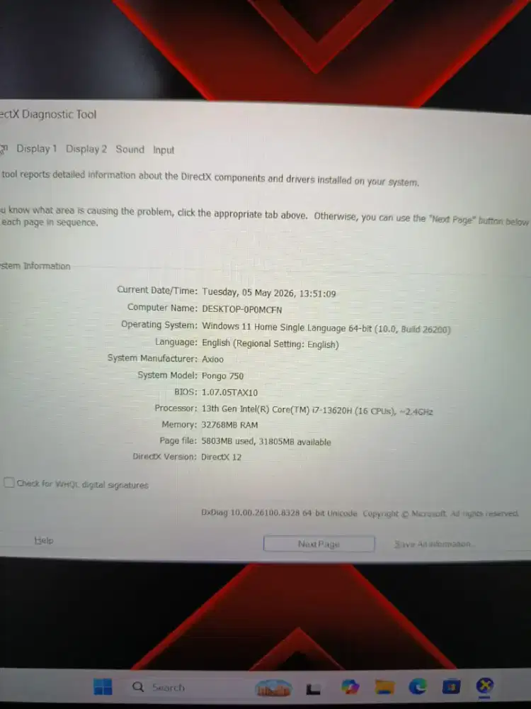 Axioo Pongo 750 RTX 4050 Vram 6Gb