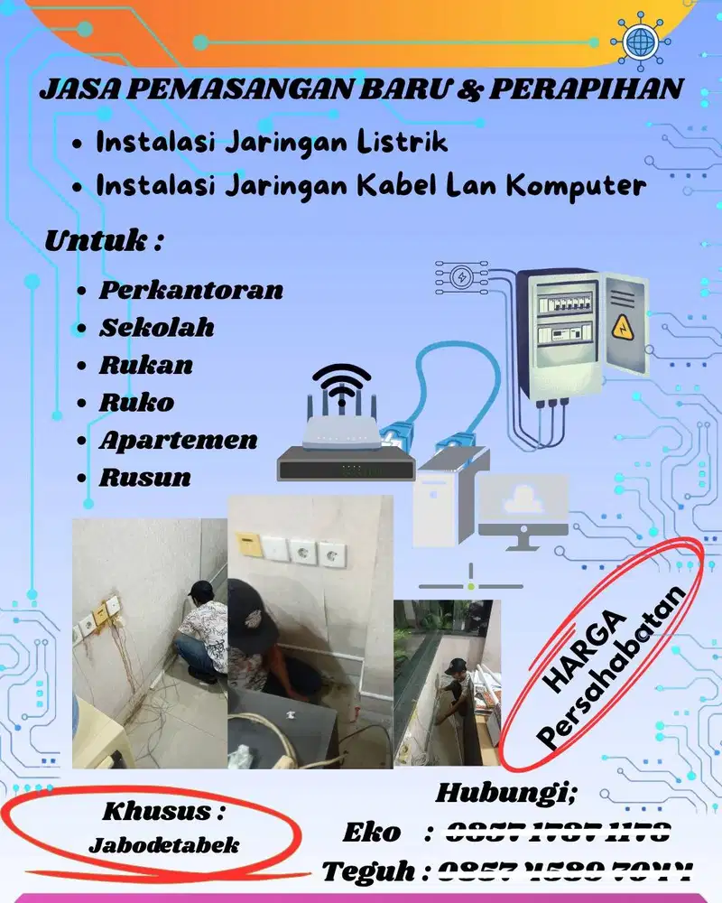 Jasa instalasi listrik dan instalasi jaringan LAN komputer