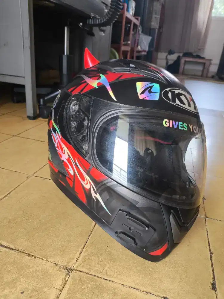 Helm Full Face KYT Falcon FR Spike Gunmetal Doff / Red (size L)