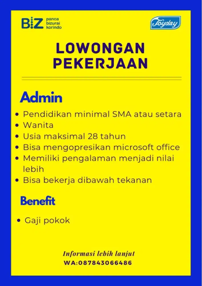 Dibutuhkan segera admin