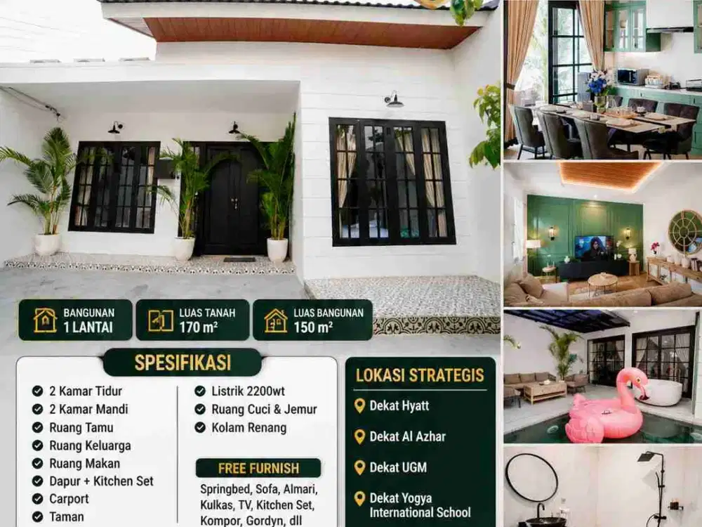 Villa Cantik Full Furnished + Kolam Renang Dekat Hyatt & UGM Sleman Jogja